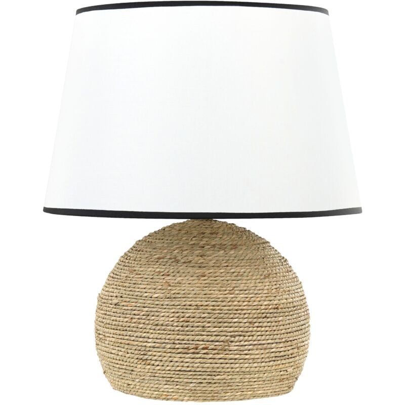 foto del prodotto lampada da tavolo in corda di paglia intrecciata con tessuto naturale stile naturale