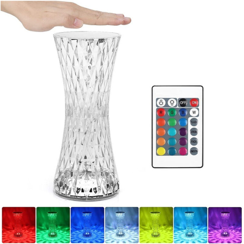 foto del prodotto lampada da tavolo in cristallo a led diamantata con 16 colori ricaricabile touch trade shop traesio
