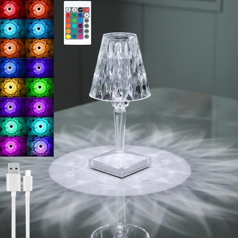 foto del prodotto lampada da tavolo in cristallo di diamante, lampada da comodino in cristallo ricaricabile tramite usb, temperatura luminosit regolabili, batteria al