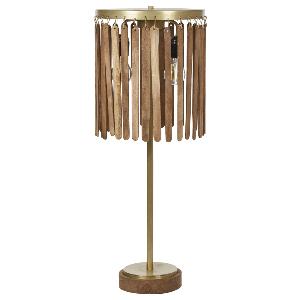 foto del prodotto lampada da tavolo in legno di mango scuro con ferro d ottone design classico illuminazione moderna per la casa