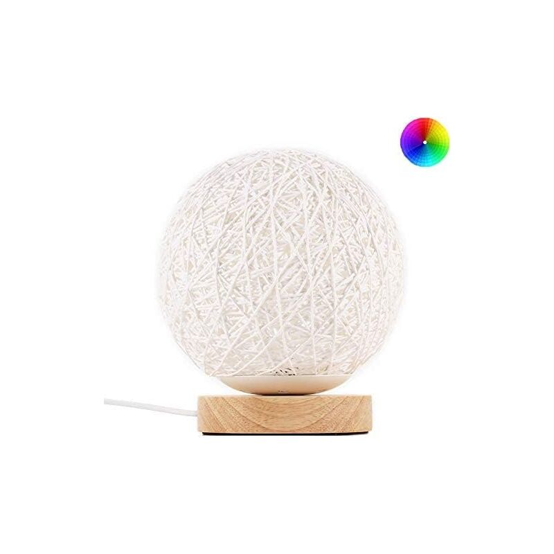 foto del prodotto lampada da tavolo in legno, luce notturna a led in rattan, lampada da comodino rgb con paralume lavorato a mano e telecomando per camera da letto,