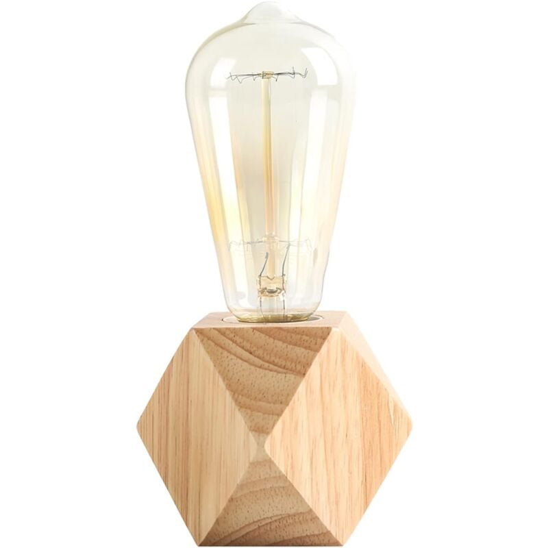 foto del prodotto lampada da tavolo in legno, piccola lampada da comodino con base in legno, bellissima luce notturna, perfetta per camera da letto, soggiorno o