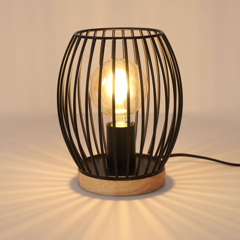 foto del prodotto lampada da tavolo in metallo con gabbia e27 nera, lampada da scrivania alta 21 cm, lampada da comodino decorativa di design interno con interruttore