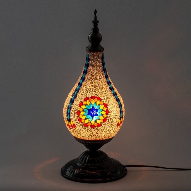 foto del prodotto lampada da tavolo in mosaico multicolor, dal design unico ed elegante per illuminare la tua casa