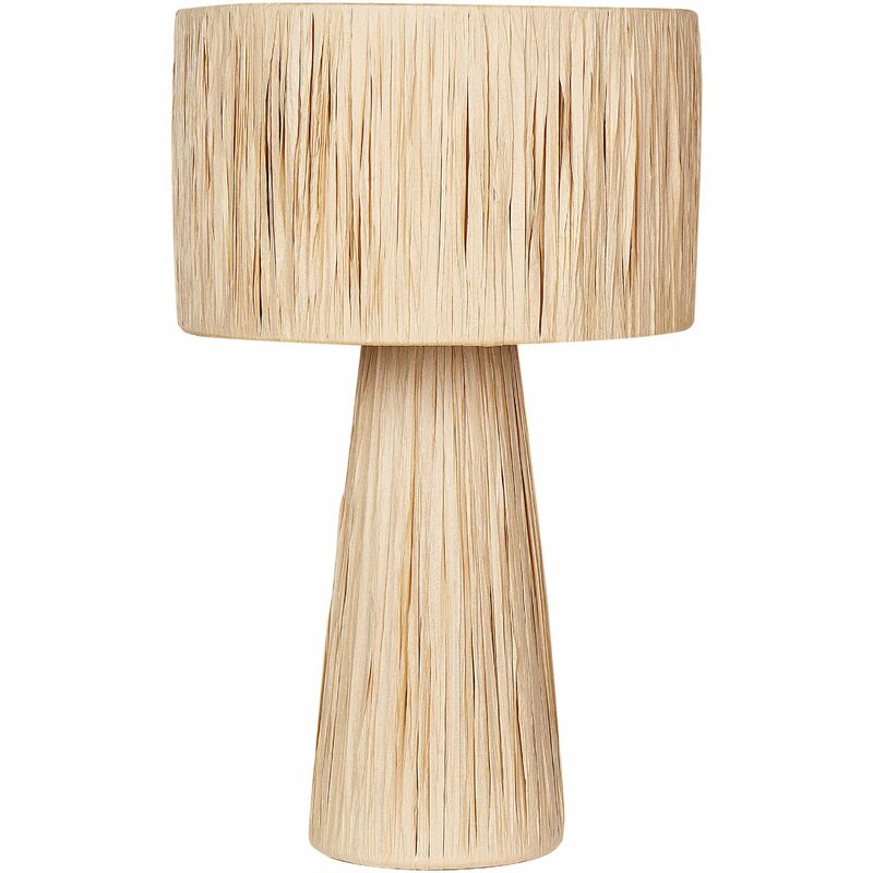 foto del prodotto lampada da tavolo in rafia a foglia di palma realizzata a mano con interruttore on off in stile boho naturale welmel