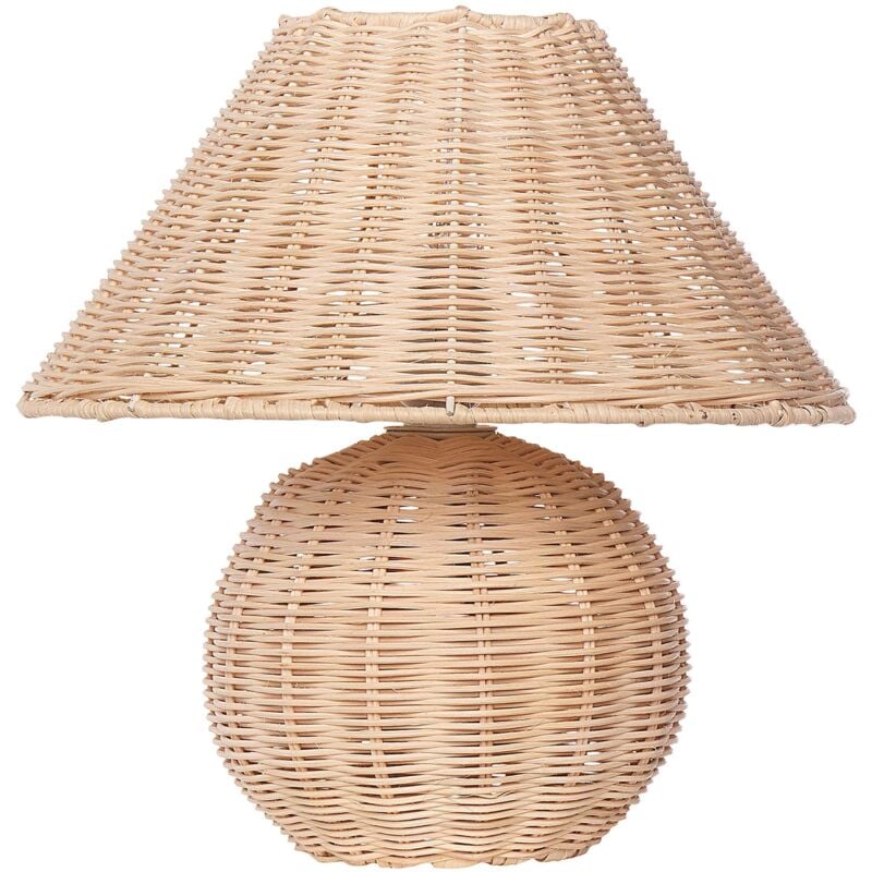 foto del prodotto lampada da tavolo in rattan con treppiede e paralume traforata cinder