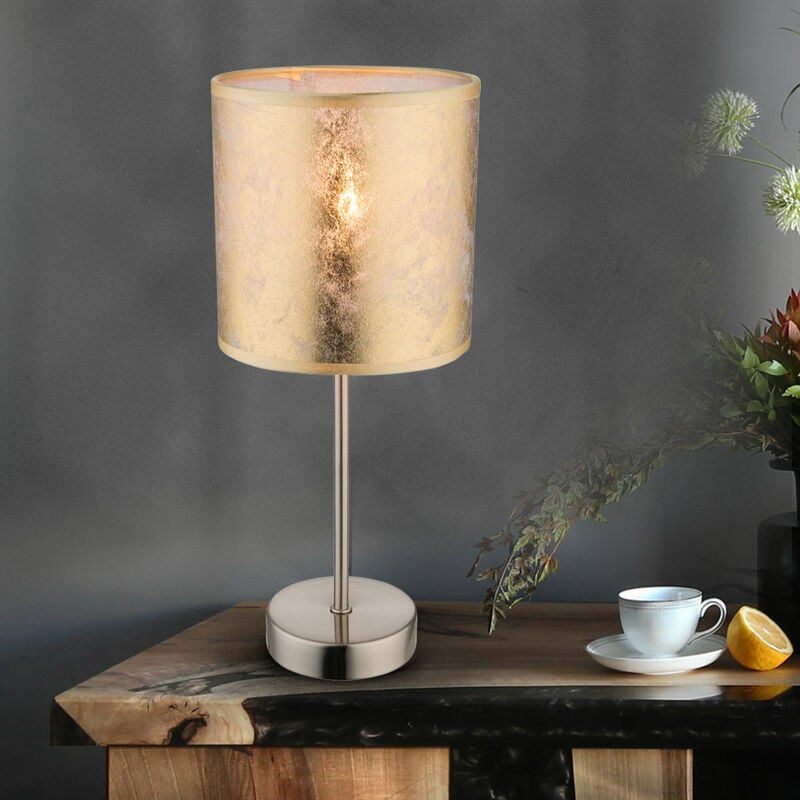 foto del prodotto lampada da tavolo in tessuto oro lampada laterale paralume in tessuto lampada da comodino oro, metallo nichel, led 5w 350lm bianco caldo, dxh 15x35 cm