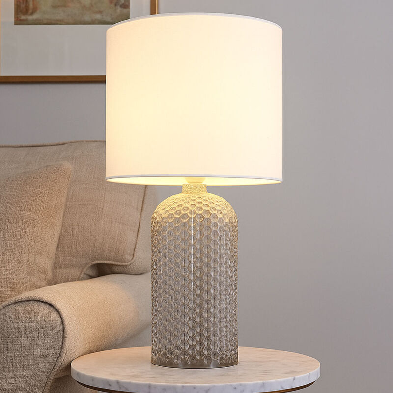foto del prodotto lampada da tavolo in vetro tessile lampada da comodino lampada da soggiorno lampada da tavolo bianca, 1x attacco e27, dxh 26,5x50 cm