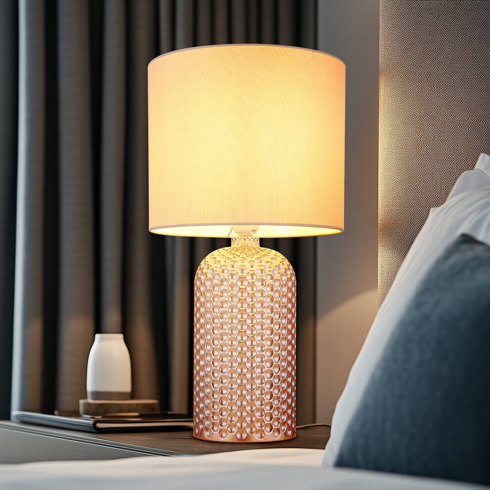 foto del prodotto lampada da tavolo in vetro tessile lampada da comodino lampada da tavolo color champagne lampada da sala da pranzo, 1x attacco e27, dxh 26,5x50 cm