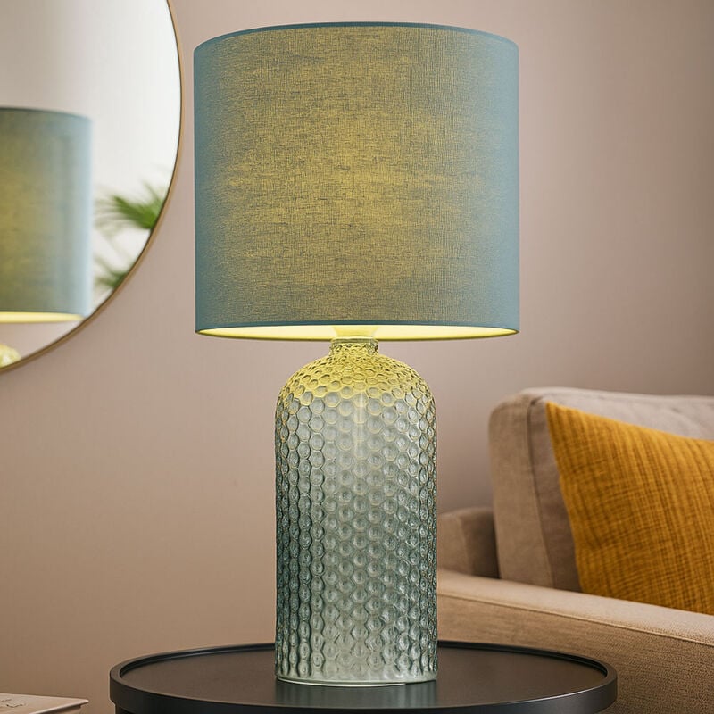 foto del prodotto lampada da tavolo in vetro tessile lampada da comodino lampada da tavolo verde chiaro lampada da soggiorno, 1x attacco e27, dxh 26,5x50 cm
