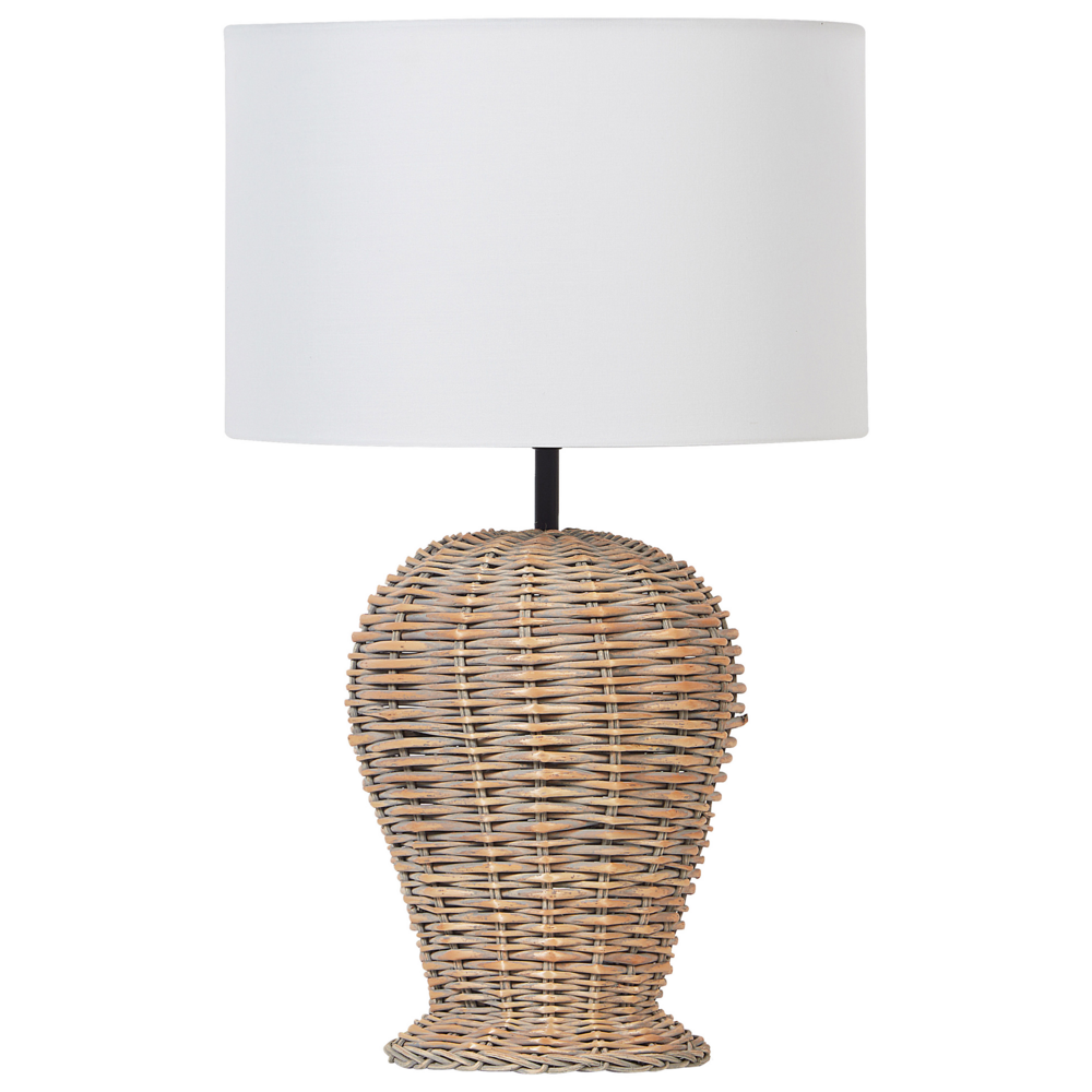 foto del prodotto lampada da tavolo in vimini e in tessuto bianco misto cotone 49 cm soggiorno camera da letto stile boho