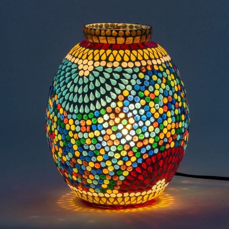 foto del prodotto lampada da tavolo indiana in mosaico multicolore 25 cm