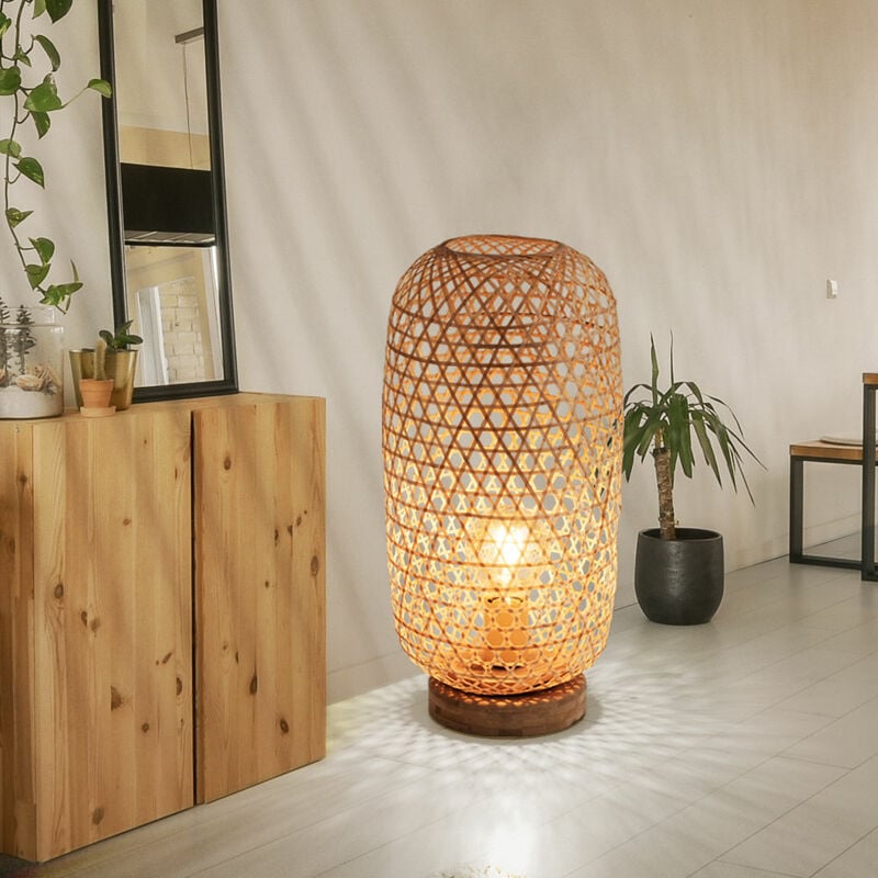foto del prodotto lampada da tavolo intreccio di bamb lampada da tavolo bamb luce laterale boho soggiorno, naturale, 1x attacco e27, dxh 22x46 cm