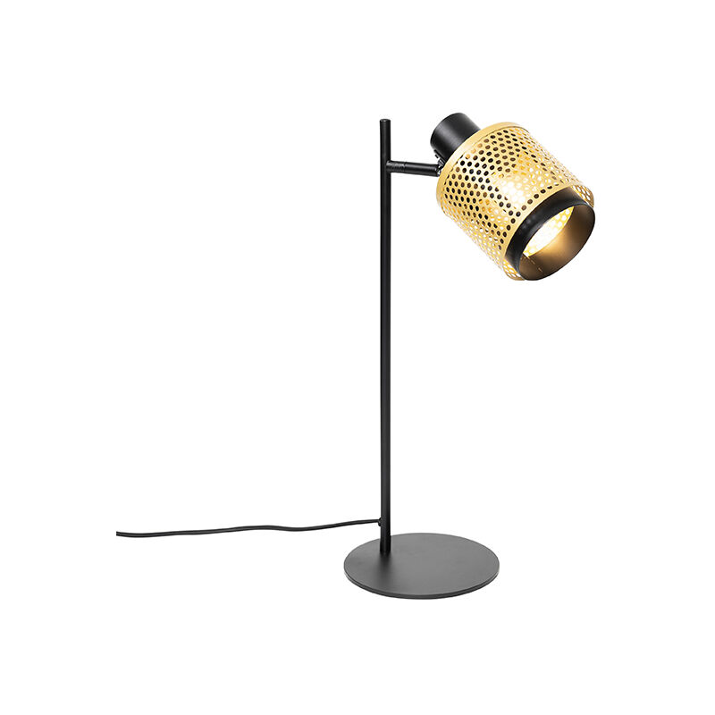 foto del prodotto lampada da tavolo kayden industriale acciaio oro ottone nero tondo max. 1 x watt qazqa