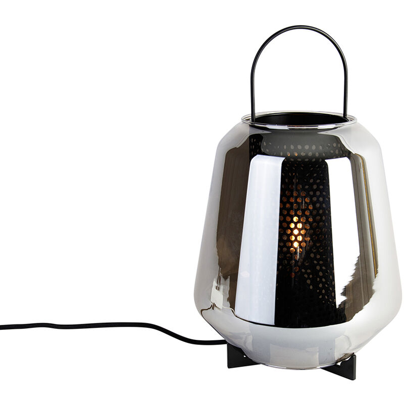 foto del prodotto lampada da tavolo kevin art d co vetro,acciaio grigio nero tondo max. 1 x watt qazqa