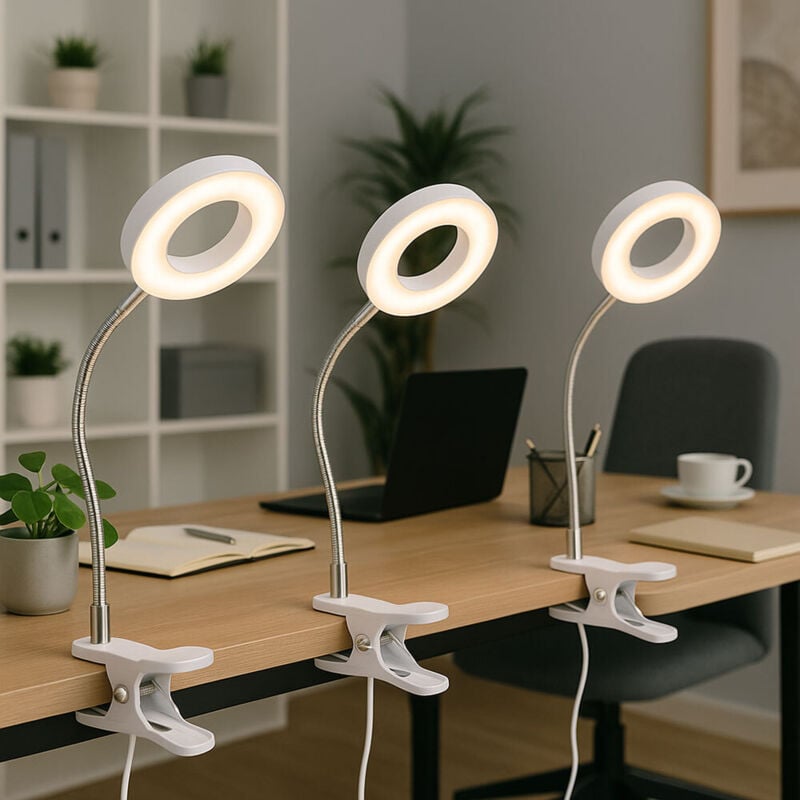 foto del prodotto lampada da tavolo lampada a morsetto bianco lampada da soggiorno led con spina lampada da lettura, spot mobile, metallo, 1x led 4w 330lm 3000k, dxh