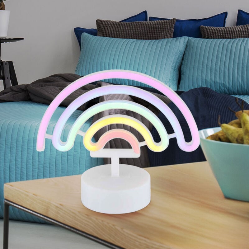 foto del prodotto lampada da tavolo lampada al neon arcobaleno stanza dei bambini luce al neon lampada decorativa a batteria, plastica bianca, led 2w, lxl 22,5x10x19,5