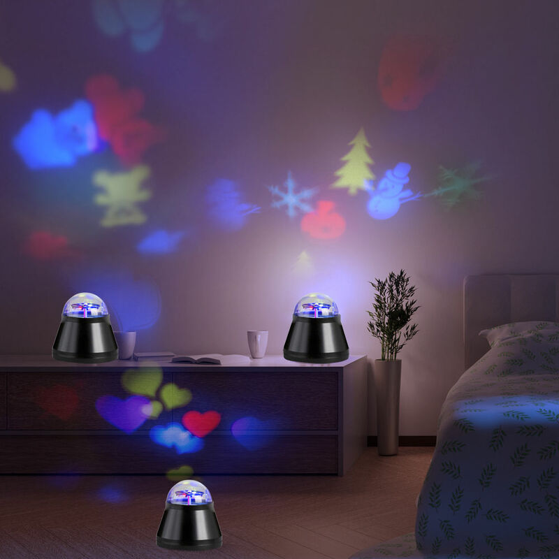 foto del prodotto lampada da tavolo, lampada da camera, lampada per bambini con motivi colorati, luce di proiezione, decorativa, nero, led 4w, pxh 10x10,5 cm, set di 3