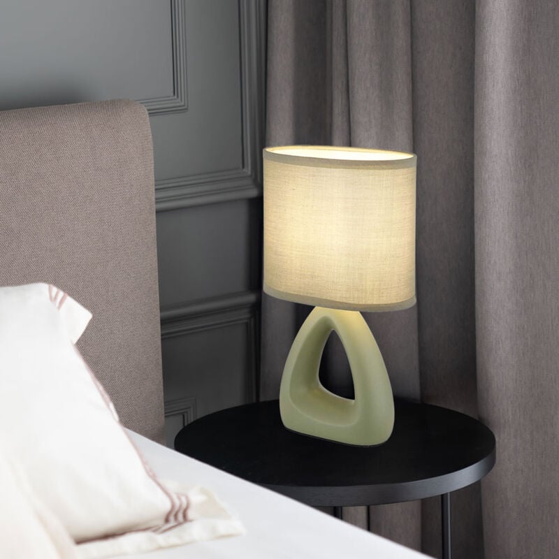 foto del prodotto lampada da tavolo lampada da comodino in ceramica verde tessile lampada da lettura 1 fiamma, 1x presa e14, lxlxh 17x10x30 cm