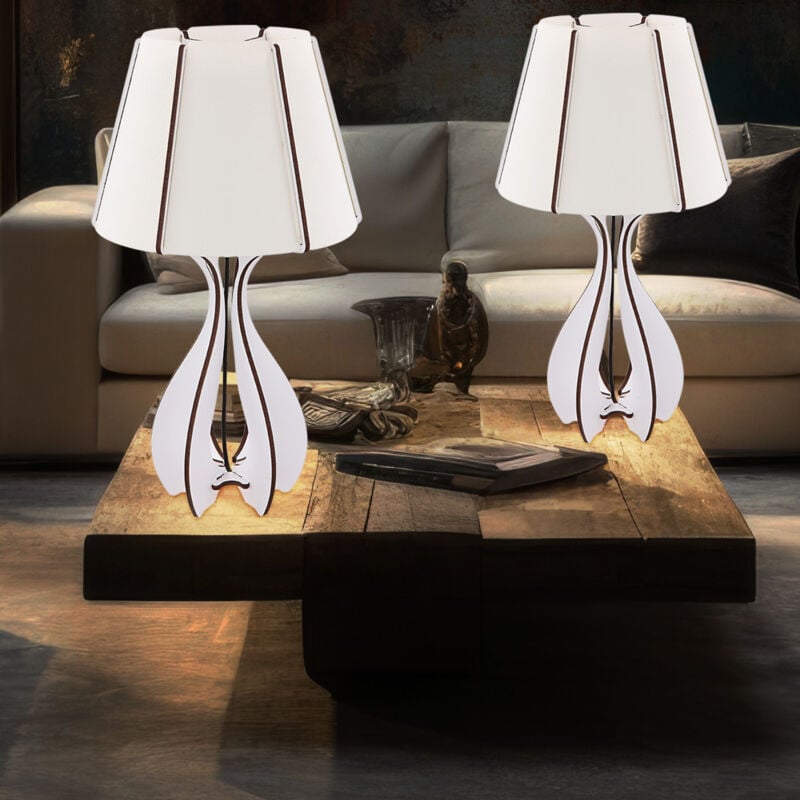 foto del prodotto lampada da tavolo lampada da comodino in legno bianco marrone lampada da tavolo in tessuto, alimentazione usb, bianco marrone, led 1.69w 190lm bianco