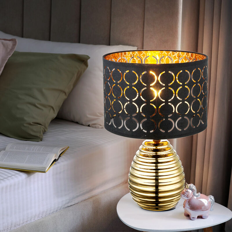 foto del prodotto lampada da tavolo lampada da comodino in oro nero lampada da tavolo per camera da letto retr con paralume in tessuto, metallo velluto, 1 attacco