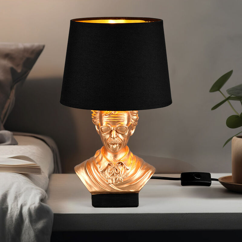 foto del prodotto lampada da tavolo lampada da comodino lampada da tavolo lampada da soggiorno lampada da lettura, ceramica oro tessuto nero, e14, d 21 cm