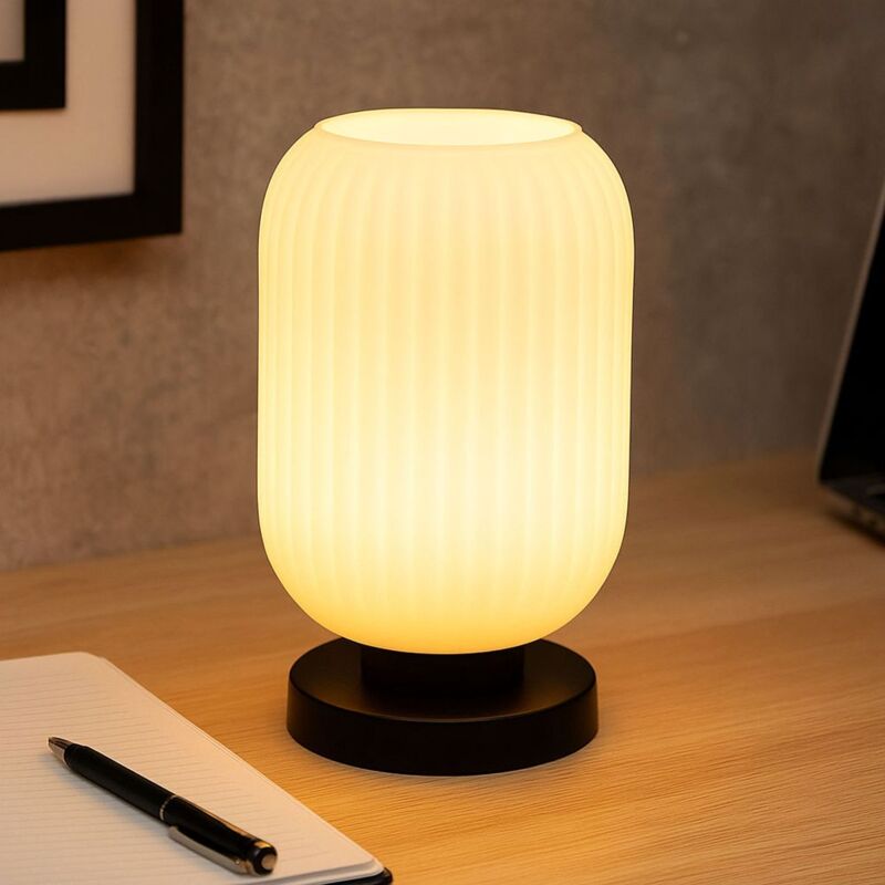 foto del prodotto lampada da tavolo lampada da comodino lampada da tavolo lampada da soggiorno opale, nera lampada da camera da letto, vetro metallico, interruttore a