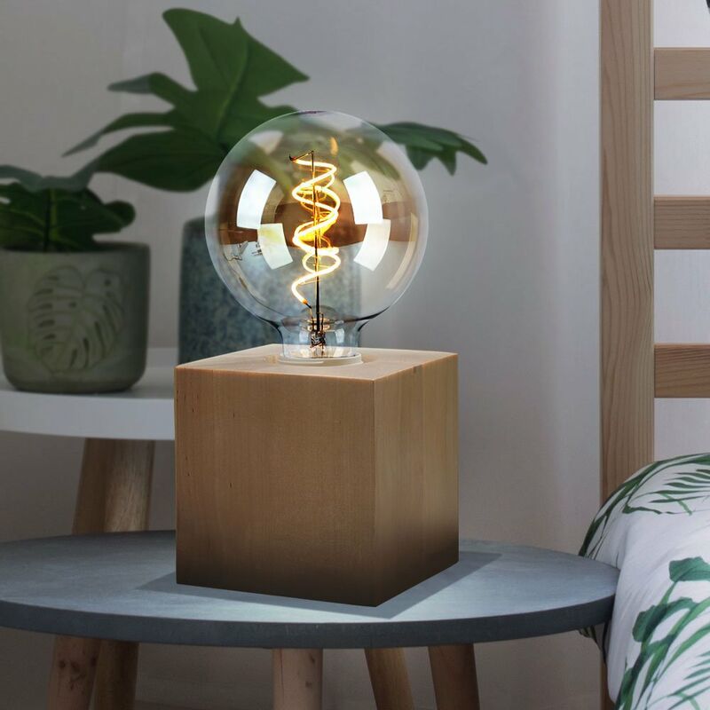 foto del prodotto lampada da tavolo lampada da comodino stile country in legno naturale lampada da tavolo e27, quadrata senza paralume, lxpxh 10x10x10 cm