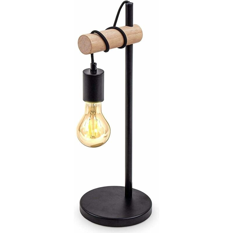 foto del prodotto lampada da tavolo, lampada da lettura design retr , legno e metallo, illuminazione per ufficio e camera da letto, lampada da comodino, per lampadina