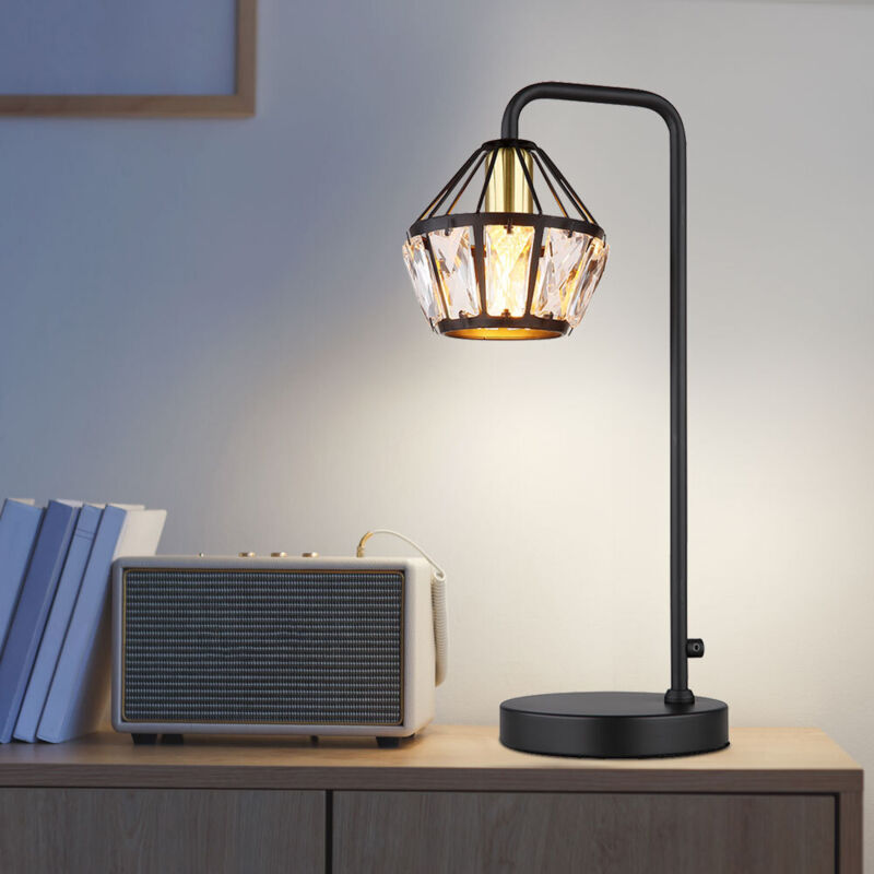 foto del prodotto lampada da tavolo lampada da lettura lampada da tavolo camera da letto cristalli di vetro, metallo nero, 1x attacco e14, lxpxh 21,5x12,5x43 cm