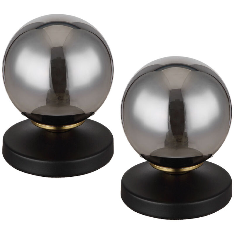 foto del prodotto lampada da tavolo lampada da lettura lampada da tavolo design in metallo color fumo con sfera di vetro, ottone nero, interruttore a cavo, 1x g9, pxh