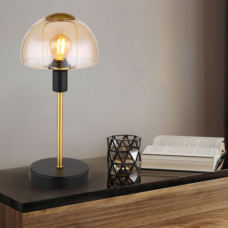 foto del prodotto lampada da tavolo lampada da lettura lampada da tavolo in vetro color oro camera da letto touch, metallo nero, 1x attacco e14, dxh 15x32 cm