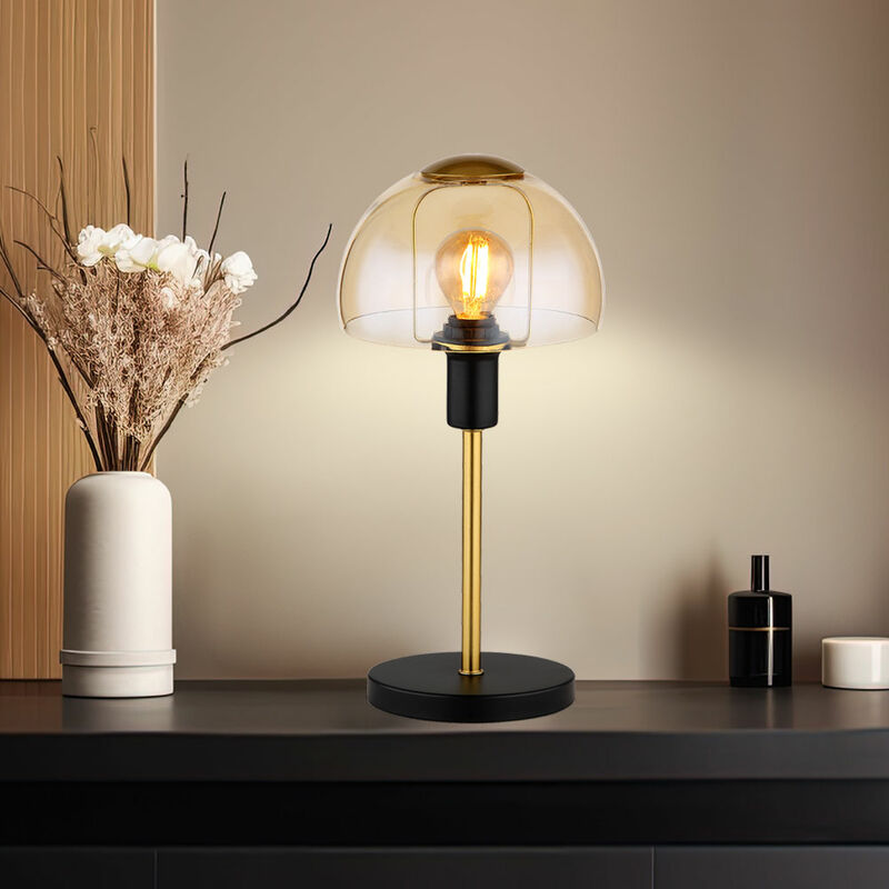 foto del prodotto lampada da tavolo lampada da lettura lampada da tavolo in vetro color oro camera da letto touch, metallo nero, 1x attacco e14, dxh 15x32 cm