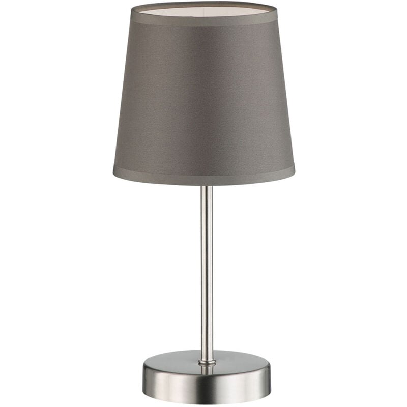 foto del prodotto lampada da tavolo, lampada da soggiorno, lampada da comodino, lampada da lettura, lampada da tavolo, grigio, tessuto, metallo nichel opaco, 1x e14,