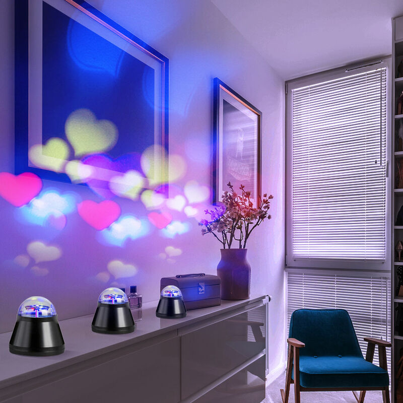 foto del prodotto lampada da tavolo, lampada da soggiorno, lampada per bambini con cuori, luce di proiezione, lampada decorativa, nera, led 4w, dxh 10x10,5 cm, set di 3