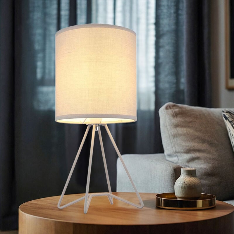 foto del prodotto lampada da tavolo lampada da tavolo con paralume in tessuto lampada da comodino grigia lampada laterale moderna, metallo, attacco e14, dxh 16x34,5 cm