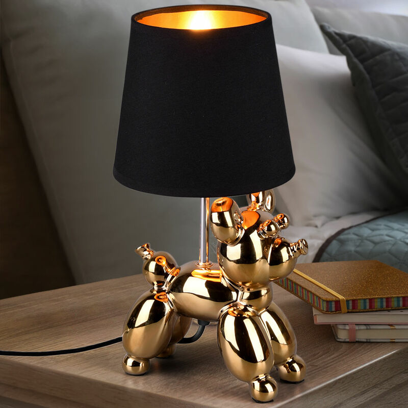 foto del prodotto lampada da tavolo lampada da tavolo in ceramica oro lampada da comodino a forma di cane per il tuo soggiorno, metallo, 1 fiamma 1x e14, lxh 17x33 cm