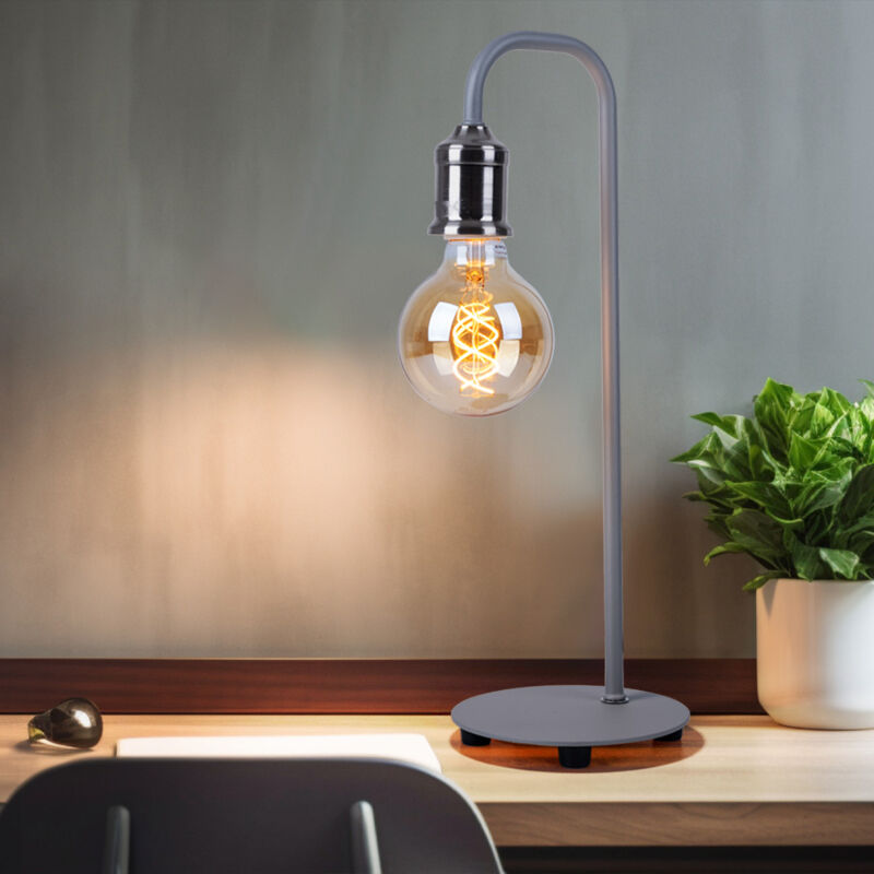 foto del prodotto lampada da tavolo lampada da tavolo in nichel opaco lampada da tavolo retr in metallo grigio industriale, 1x attacco e27, axp 43,8x15 cm