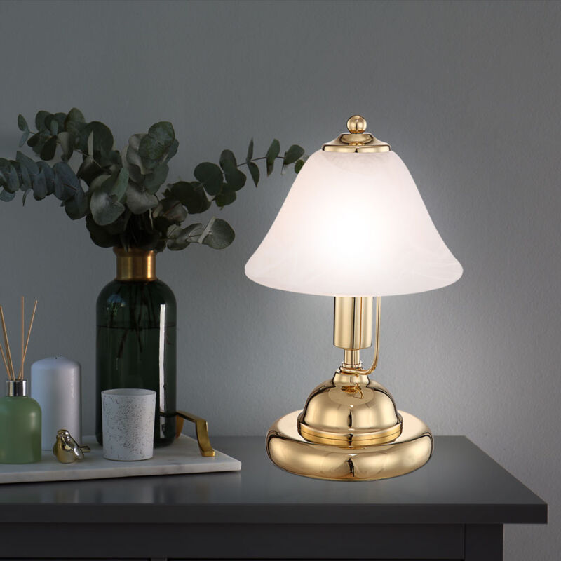foto del prodotto lampada da tavolo lampada da tavolo in ottone touch lampada da scrivania in vetro alabastro antico, cavo 1,5m, 1x attacco e14, dxh 17x27 cm