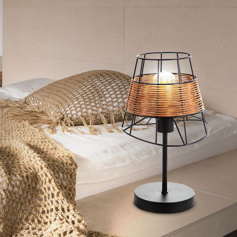 foto del prodotto lampada da tavolo lampada da tavolo in rattan lampada da soggiorno nera lampada da scrivania retr , metallo nero, 1x attacco e27, dxh 20x35 cm