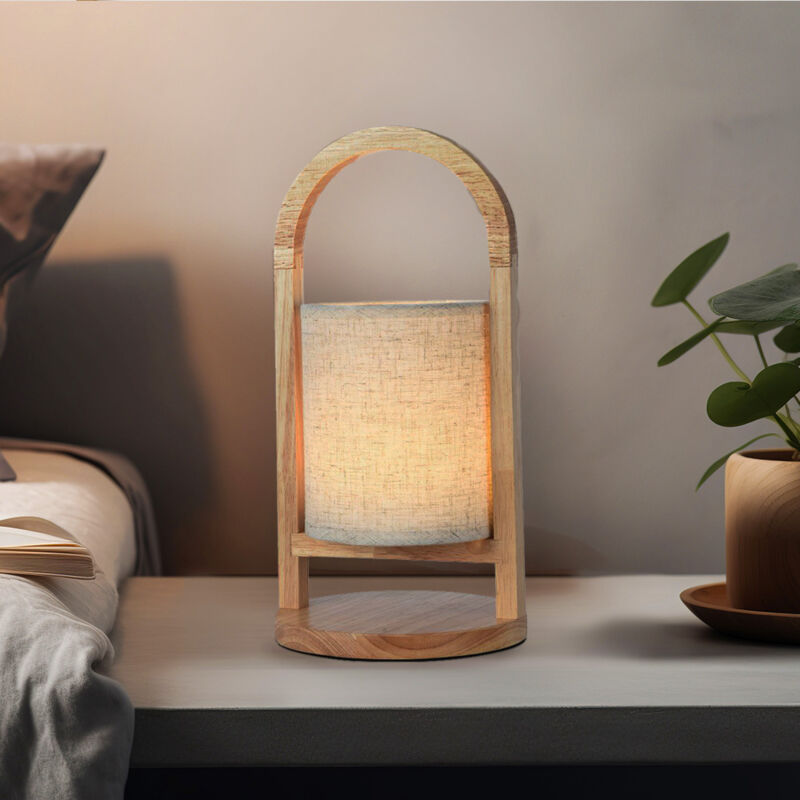 foto del prodotto lampada da tavolo lampada da tavolo lampada da comodino con touch dimmer lampada da soggiorno, tessuto legno beige, batteria, 1x led 100lm 3000k