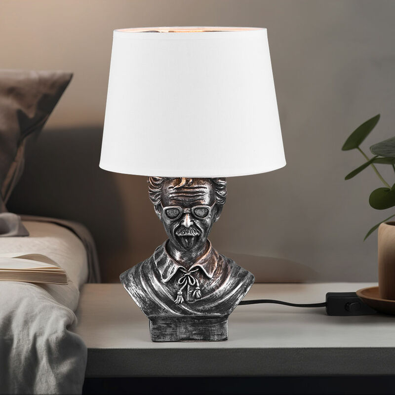 foto del prodotto lampada da tavolo lampada da tavolo lampada da comodino lampada da lettura lampada da soggiorno, ceramica argento tessuto bianco, e14, d 21 cm