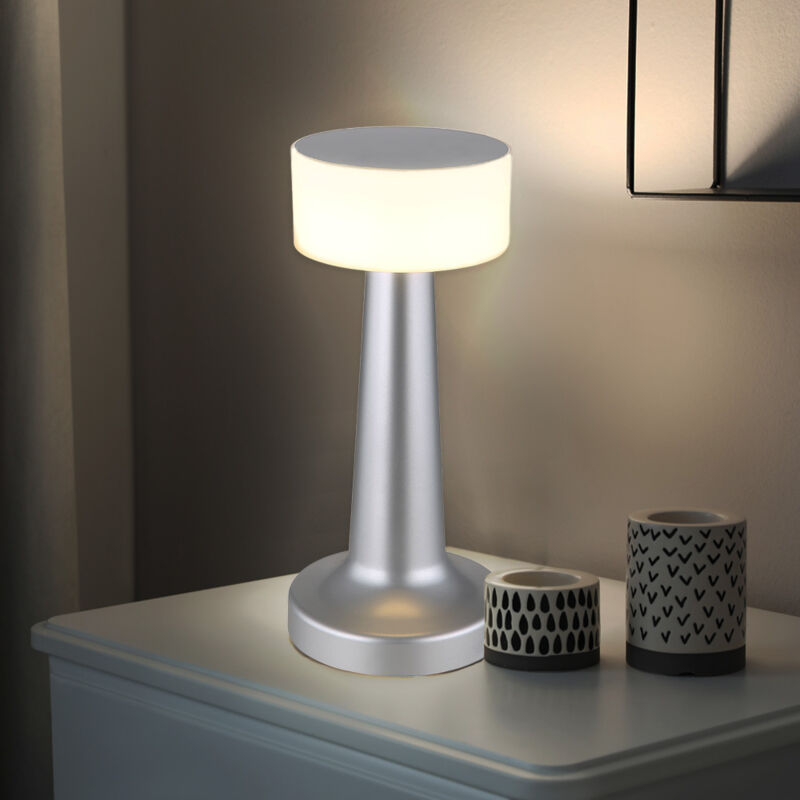 foto del prodotto lampada da tavolo lampada da tavolo lampada da comodino lampada da scrivania lampada da lettura dimmer tattile, plastica nichel, batteria usb cct, 1x