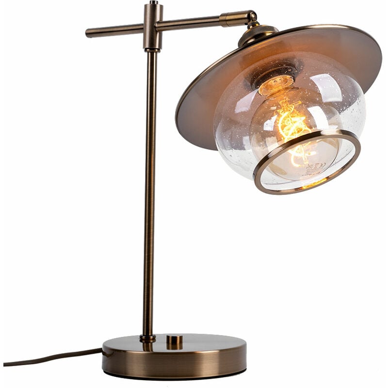 foto del prodotto lampada da tavolo lampada da tavolo lampada da scrivania lampada da soggiorno lampada da lettura, paralume in vetro metallo bronzo, e27, h 42 cm