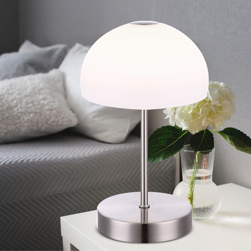 foto del prodotto lampada da tavolo lampada da tavolo lampada da soggiorno vetro opale funzione touch argento led, 1x led 5 w bianco caldo, pxh 15x27 cm