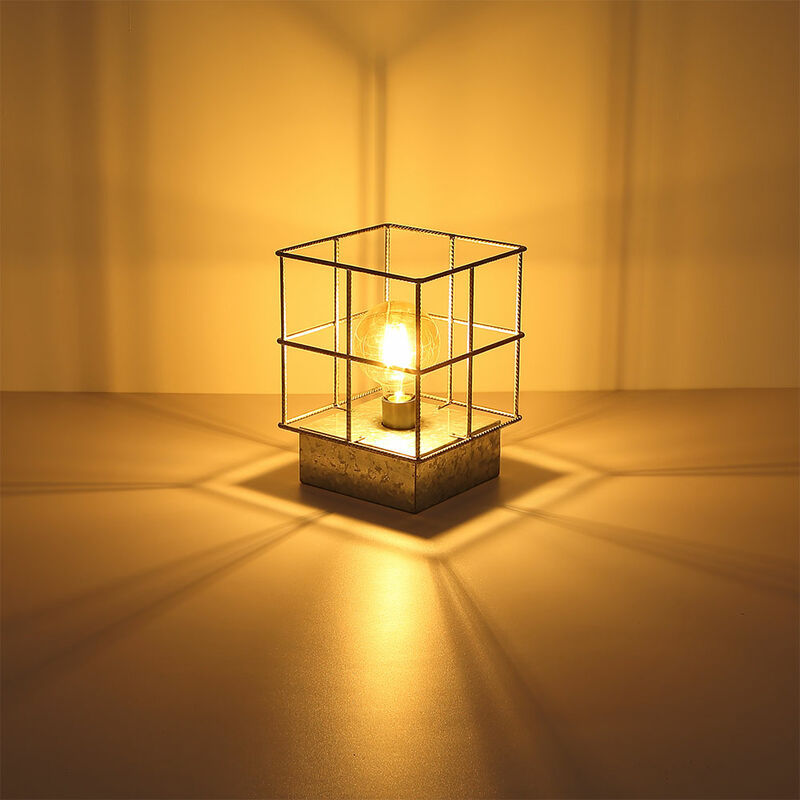 foto del prodotto lampada da tavolo, lampada da tavolo, lampada laterale, lampada da comodino, lampada da camera, paralume in griglia metallica industriale, color
