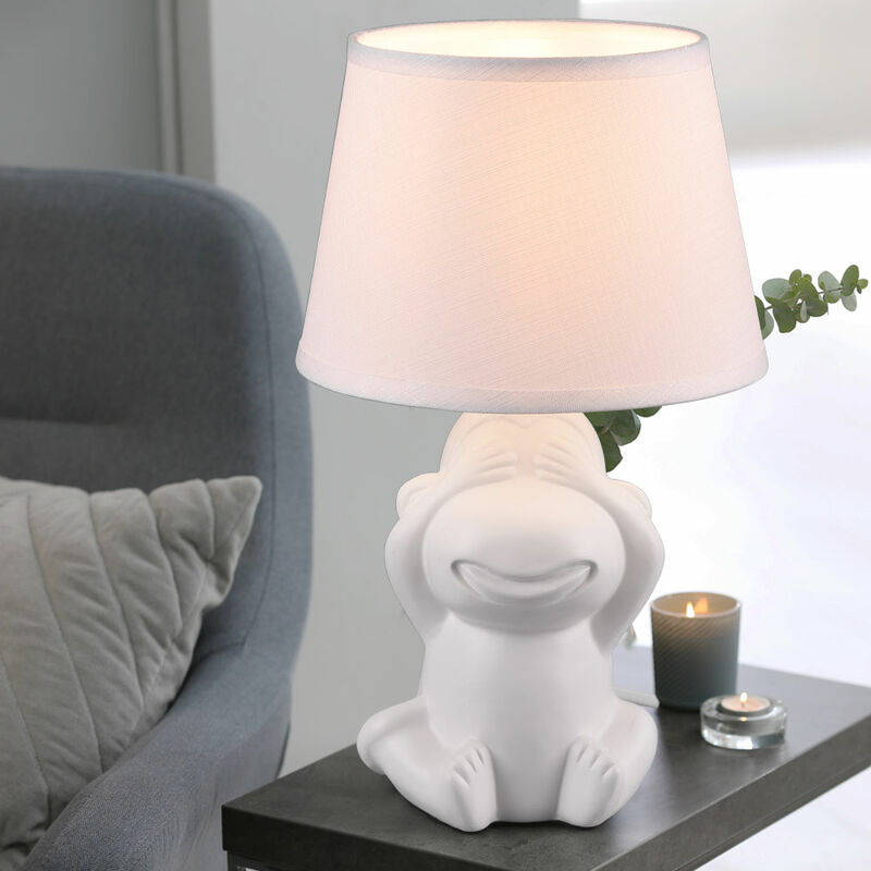 foto del prodotto lampada da tavolo lampada da tavolo luce notturna lampada da comodino, interruttore a cavo design scimmia paralume in tessuto bianco opaco in