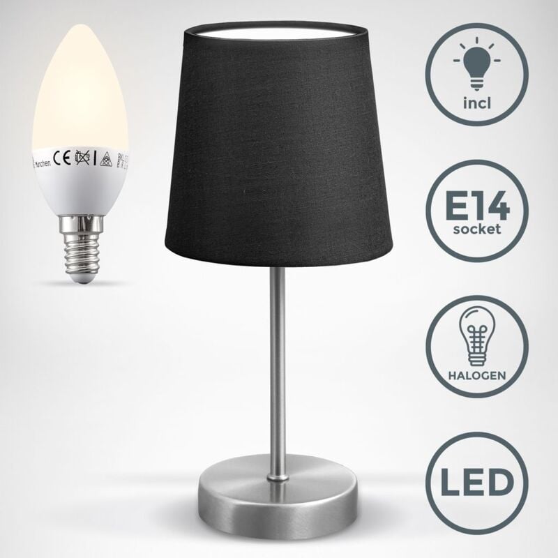 foto del prodotto lampada da tavolo lampada deco in tessuto lampada da comodino e14 nero led incl. lampada wifi