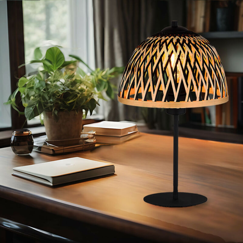 foto del prodotto lampada da tavolo lampada laterale in bamb lampada da soggiorno nera lampada da scrivania retr , metallo colore naturale, 1x attacco e27, dxh 25x37