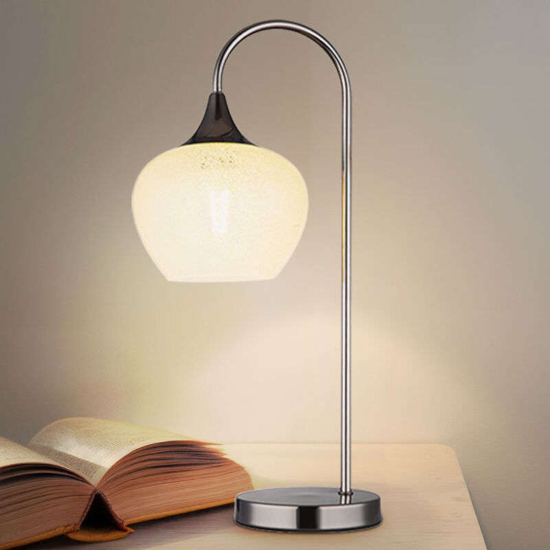 foto del prodotto lampada da tavolo lampada laterale lampada da lettura in metallo nero cromo luce notturna, 1x e27 led bianco caldo, lunghezza x larghezza x altezza